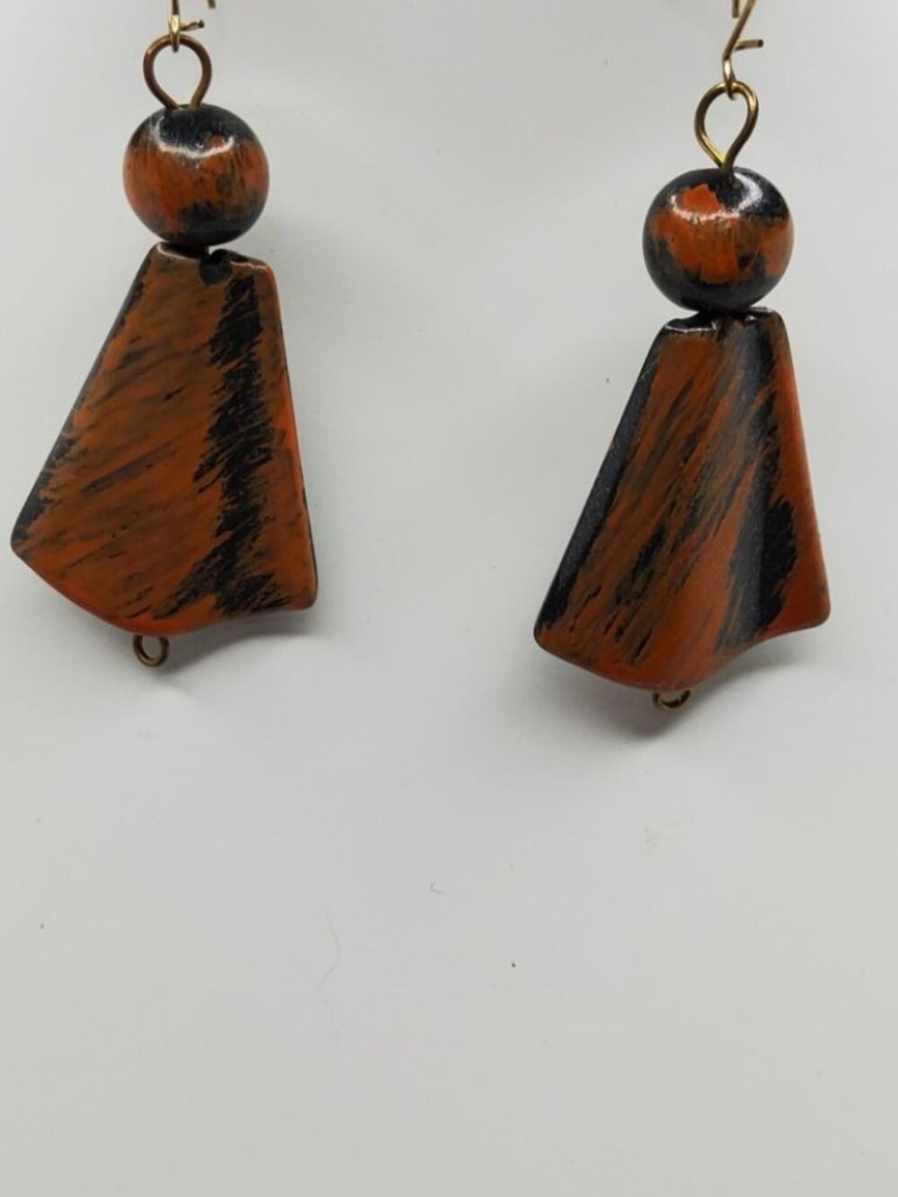 Vintage bohemian geometric 1.75" black and orange dangle pierced fashion earring
